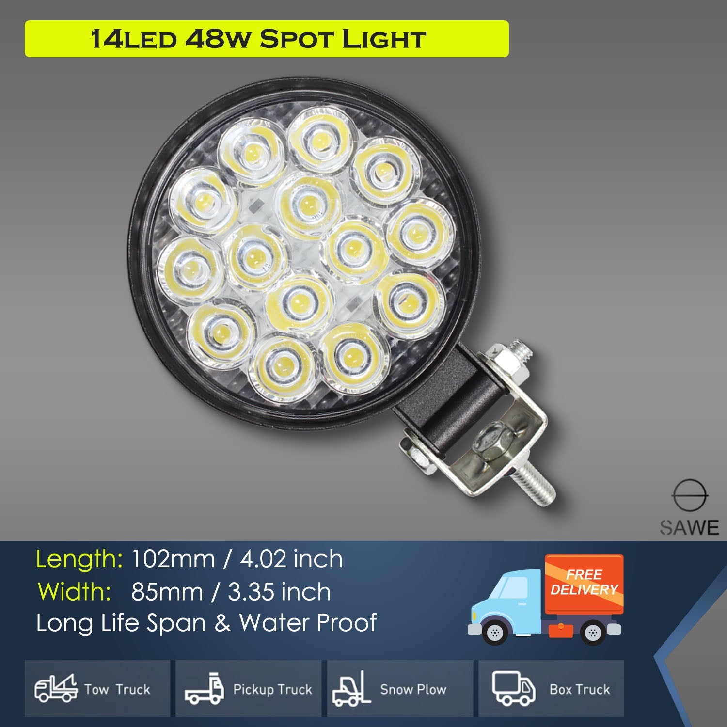 3.35" 48W Round LED Spotlights for Trucks Pickup SUV ATV Offroad Fog Flood Work Pod Light Bulbs Bar - White SAWE Lighting