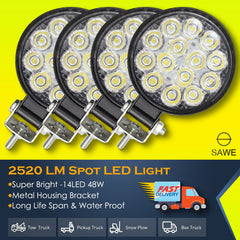 3.35" 48W Round LED Spotlights for Trucks Pickup SUV ATV Offroad Fog Flood Work Pod Light Bulbs Bar - White SAWE Lighting