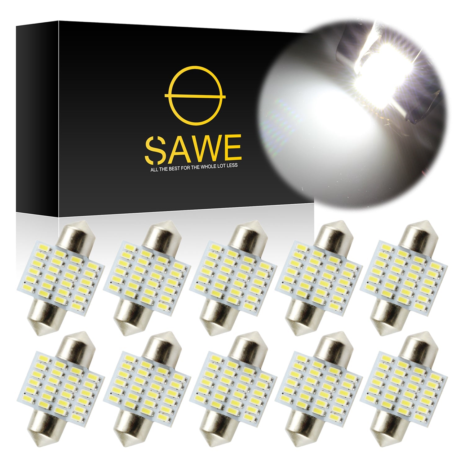 SAWE ® 31MM LED Interior Bulbs for Truck Map Dome Festoon Light 24SMD DE3022 DE3175 - White SAWE Lighting