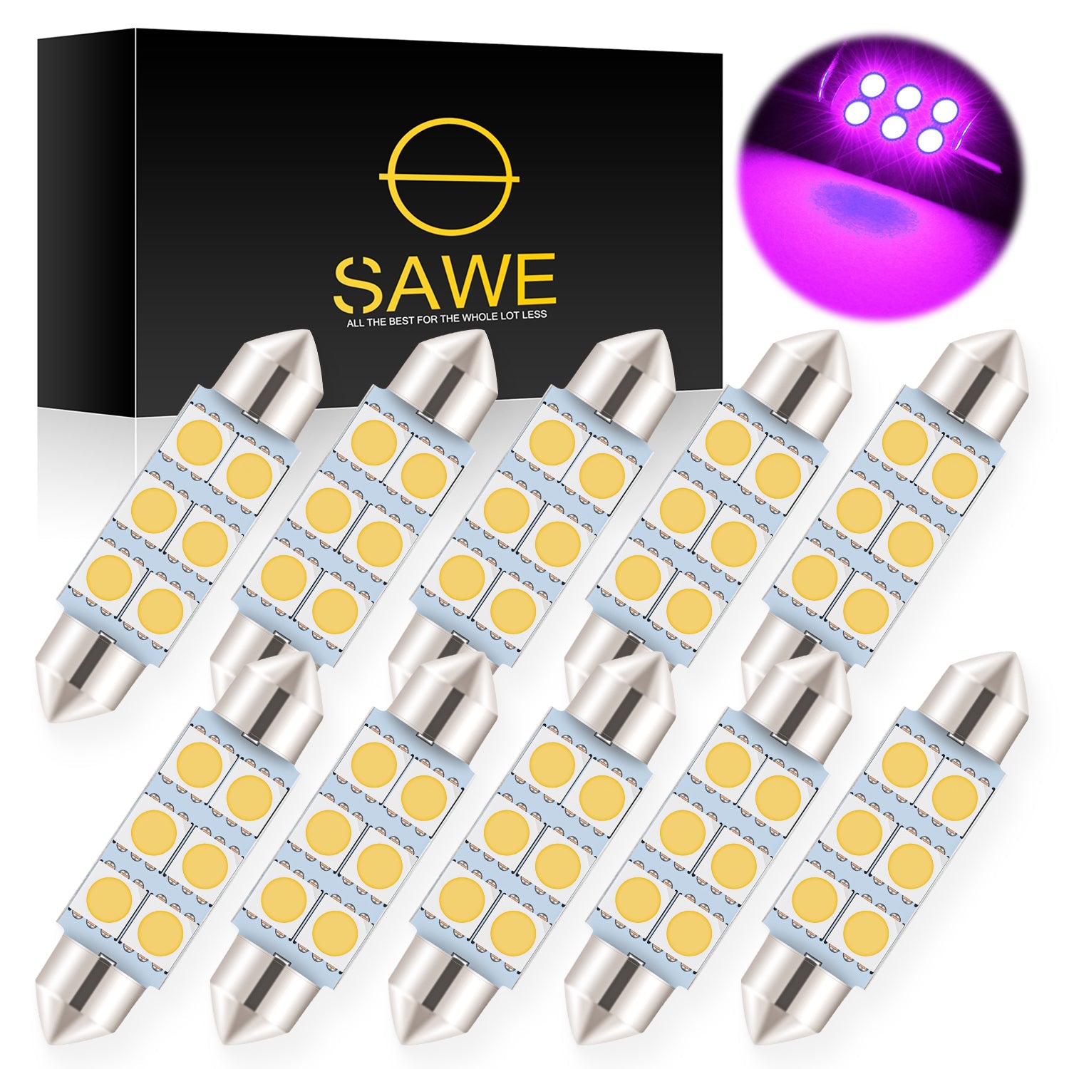 SAWE ® 578 211-2 212-2 41mm 42mm LED Light Bulb 5050 6SMD Interior Dome Map Door Courtesy Trunk Lights - Pink SAWE Lighting