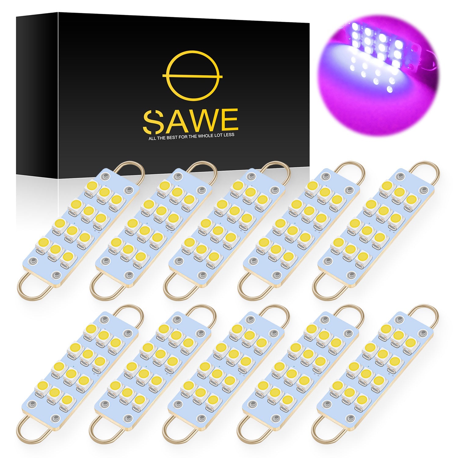 SAWE ® 561 563 567 211-2 212-2 LED Bulb Festoon 44mm 12smd Rigid Loop Interior Door Trunk LED Lights - Pink SAWE Lighting