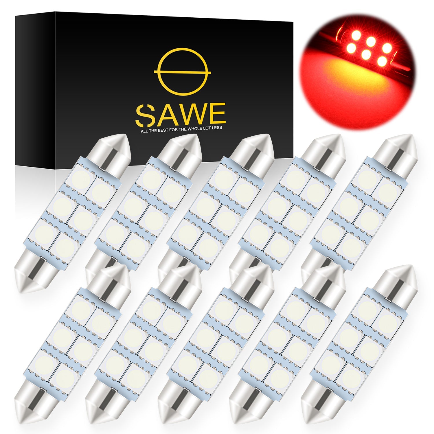 SAWE ® 578 211-2 212-2 41mm 42mm LED Light Bulb 5050 6SMD Interior Dome Map Door Courtesy Trunk Lights - Red SAWE Lighting