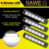Premier Emergency LED Strobe Lights Bar for Offroad Car Truck Warning Hazard Flash Grille and Surface Mount Light - White 6-LED SAWE Lighting