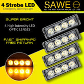 Premier Emergency LED Strobe Lights Bar for Offroad Car Truck Warning Hazard Flash Grille and Surface Mount Light - Amber 4-LED SAWE Lighting