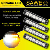 Premier Emergency LED Strobe Lights Bar for Offroad Car Truck Warning Hazard Flash Grille and Surface Mount Light - Amber White 6-LED SAWE Lighting