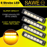 Premier Emergency LED Strobe Lights Bar for Offroad Car Truck Warning Hazard Flash Grille and Surface Mount Light - Amber 6-LED SAWE Lighting