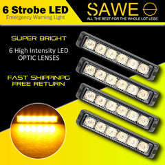 Premier Emergency LED Strobe Lights Bar for Offroad Car Truck Warning Hazard Flash Grille and Surface Mount Light - Amber 6-LED SAWE Lighting