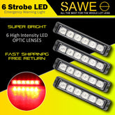 Premier Emergency LED Strobe Lights Bar for Offroad Car Truck Warning Hazard Flash Grille and Surface Mount Light - Red 6-LED SAWE Lighting