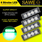 Premier Emergency LED Strobe Lights Bar for Offroad Car Truck Warning Hazard Flash Grille and Surface Mount Light - Green 4-LED SAWE Lighting