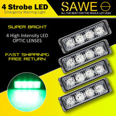 Premier Emergency LED Strobe Lights Bar for Offroad Car Truck Warning Hazard Flash Grille and Surface Mount Light - Green 4-LED SAWE Lighting