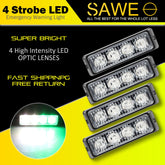 Premier Emergency LED Strobe Lights Bar for Offroad Car Truck Warning Hazard Flash Grille and Surface Mount Light - Green / White 4-LED SAWE Lighting