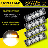Premier Emergency LED Strobe Lights Bar for Offroad Car Truck Warning Hazard Flash Grille and Surface Mount Light - Amber / White 4-LED SAWE Lighting