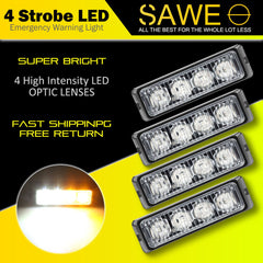 Premier Emergency LED Strobe Lights Bar for Offroad Car Truck Warning Hazard Flash Grille and Surface Mount Light - Amber / White 4-LED SAWE Lighting