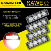 Premier Emergency LED Strobe Lights Bar for Offroad Car Truck Warning Hazard Flash Grille and Surface Mount Light - Red / White 4-LED SAWE Lighting