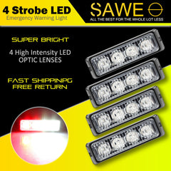 Premier Emergency LED Strobe Lights Bar for Offroad Car Truck Warning Hazard Flash Grille and Surface Mount Light - Red / White 4-LED SAWE Lighting