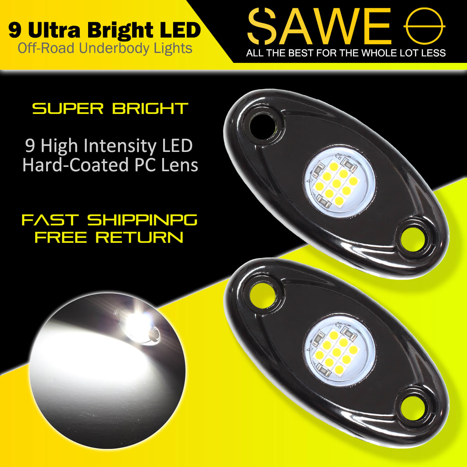 LED Rock Light Pods Lights for Offroad Car Truck ATV Underbody Wheel Grille and Surface Mount - White SAWE Lighting