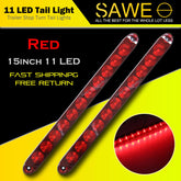 11-LED 15" Inch Red Sealed LED Truck Trailer Strip 3rd Brake Lights Rear Turn Tail Light Bar SAWE Lighting