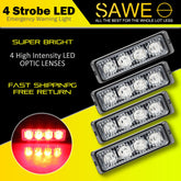 Premier Emergency LED Strobe Lights Bar for Offroad Car Truck Warning Hazard Flash Grille and Surface Mount Light - Red 4-LED SAWE Lighting