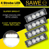 Premier Emergency LED Strobe Lights Bar for Offroad Car Truck Warning Hazard Flash Grille and Surface Mount Light - White 4-LED SAWE Lighting