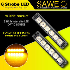 Premier Emergency LED Strobe Lights Bar for Offroad Car Truck Warning Hazard Flash Grille and Surface Mount Light - Amber 6-LED SAWE Lighting