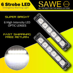 Premier Emergency LED Strobe Lights Bar for Offroad Car Truck Warning Hazard Flash Grille and Surface Mount Light - White 6-LED SAWE Lighting