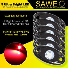 LED Rock Light Pods Lights for Offroad Car Truck ATV Underbody Wheel Grille and Surface Mount - Red SAWE Lighting