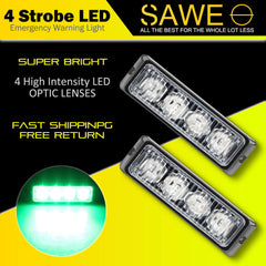 Premier Emergency LED Strobe Lights Bar for Offroad Car Truck Warning Hazard Flash Grille and Surface Mount Light - Green 4-LED SAWE Lighting