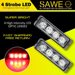 Premier Emergency LED Strobe Lights Bar for Offroad Car Truck Warning Hazard Flash Grille and Surface Mount Light - Red 4-LED SAWE Lighting