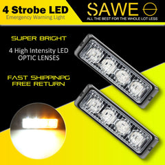 Premier Emergency LED Strobe Lights Bar for Offroad Car Truck Warning Hazard Flash Grille and Surface Mount Light - Amber / White 4-LED SAWE Lighting
