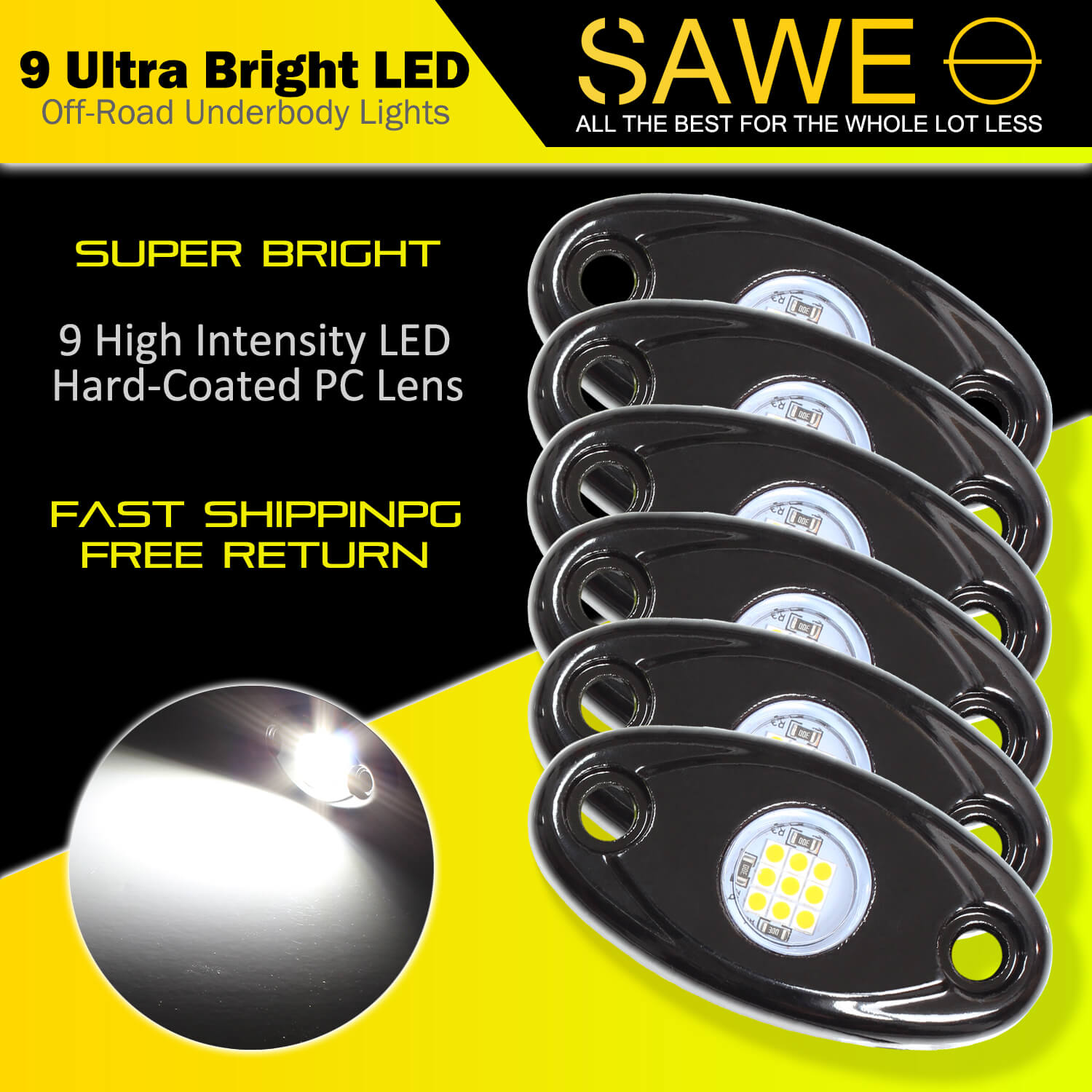 LED Rock Light Pods Lights for Offroad Car Truck ATV Underbody Wheel Grille and Surface Mount - White SAWE Lighting