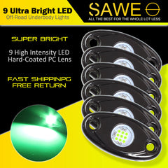 LED Rock Light Pods Lights for Offroad Car Truck ATV Underbody Wheel Grille and Surface Mount - Green SAWE Lighting