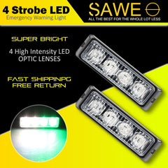 Premier Emergency LED Strobe Lights Bar for Offroad Car Truck Warning Hazard Flash Grille and Surface Mount Light - Green / White 4-LED SAWE Lighting