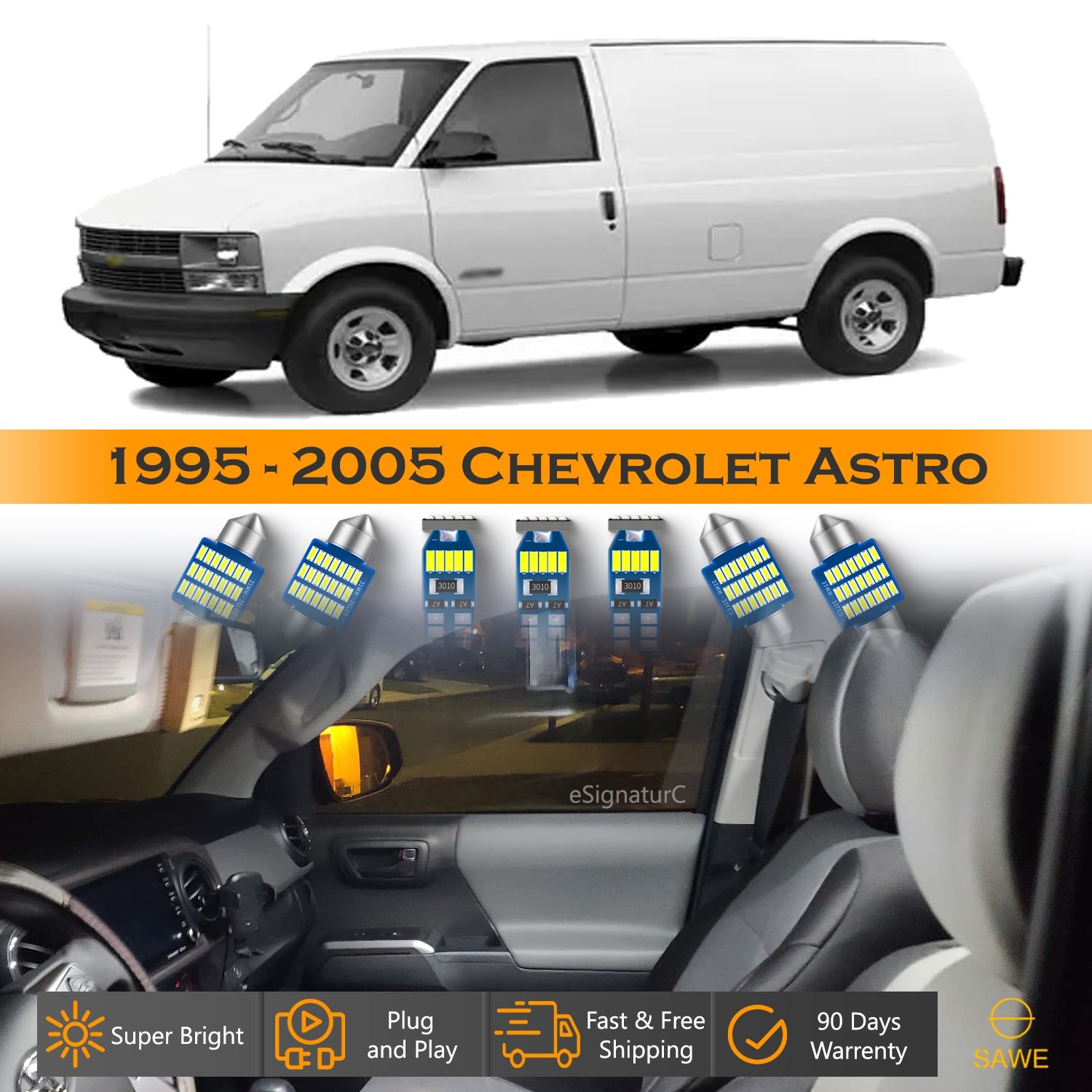 For Chevrolet Astro Interior LED Lights - Dome & Map Lights Package Kit for 1995 - 2005 - White SAWE Lighting