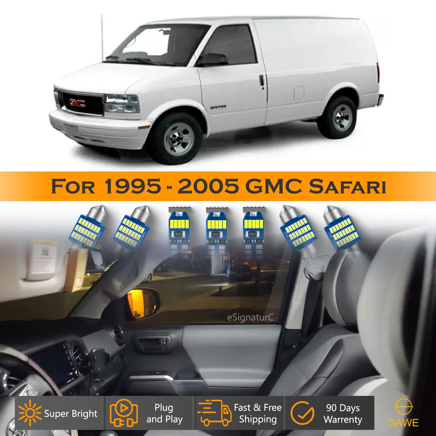 For GMC Safari Interior LED Lights - Dome & Map Light Bulbs Package Kit for 1995 - 2005 - White SAWE Lighting