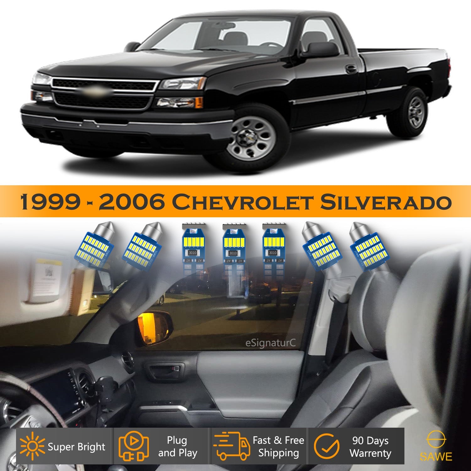 For Chevrolet Silverado Interior LED Lights - Dome & Map Lights Package Kit for 1999 - 2006 - White SAWE Lighting
