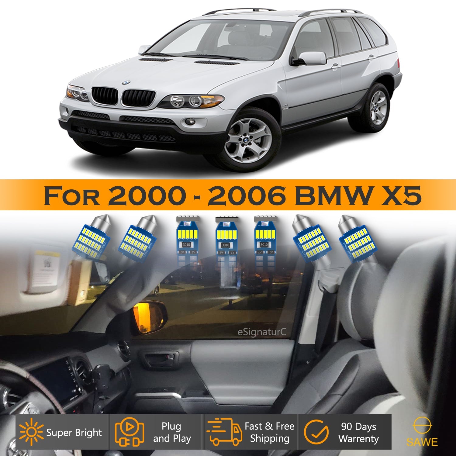 PUL BMW X5 E53 Interior LED Light Kit – 20 White Bulbs For Dome, Map, Boot, Glove Box