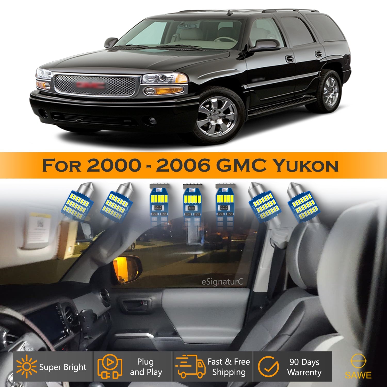 For GMC Yukon Interior LED Lights - Dome & Map Light Bulbs Package Kit for 2000 - 2006 - White SAWE Lighting