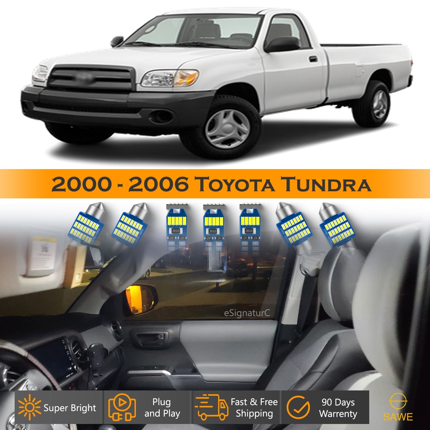 For Toyota Tundra Interior LED Lights - Dome & Map Lights Package Kit for 2000 - 2006 - White SAWE Lighting