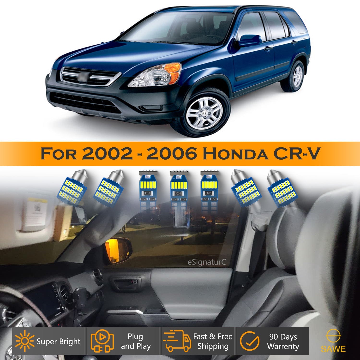 For Honda CRV CR-V Interior LED Lights - Dome & Map Lights Package Kit for 2002 - 2006 - White SAWE Lighting