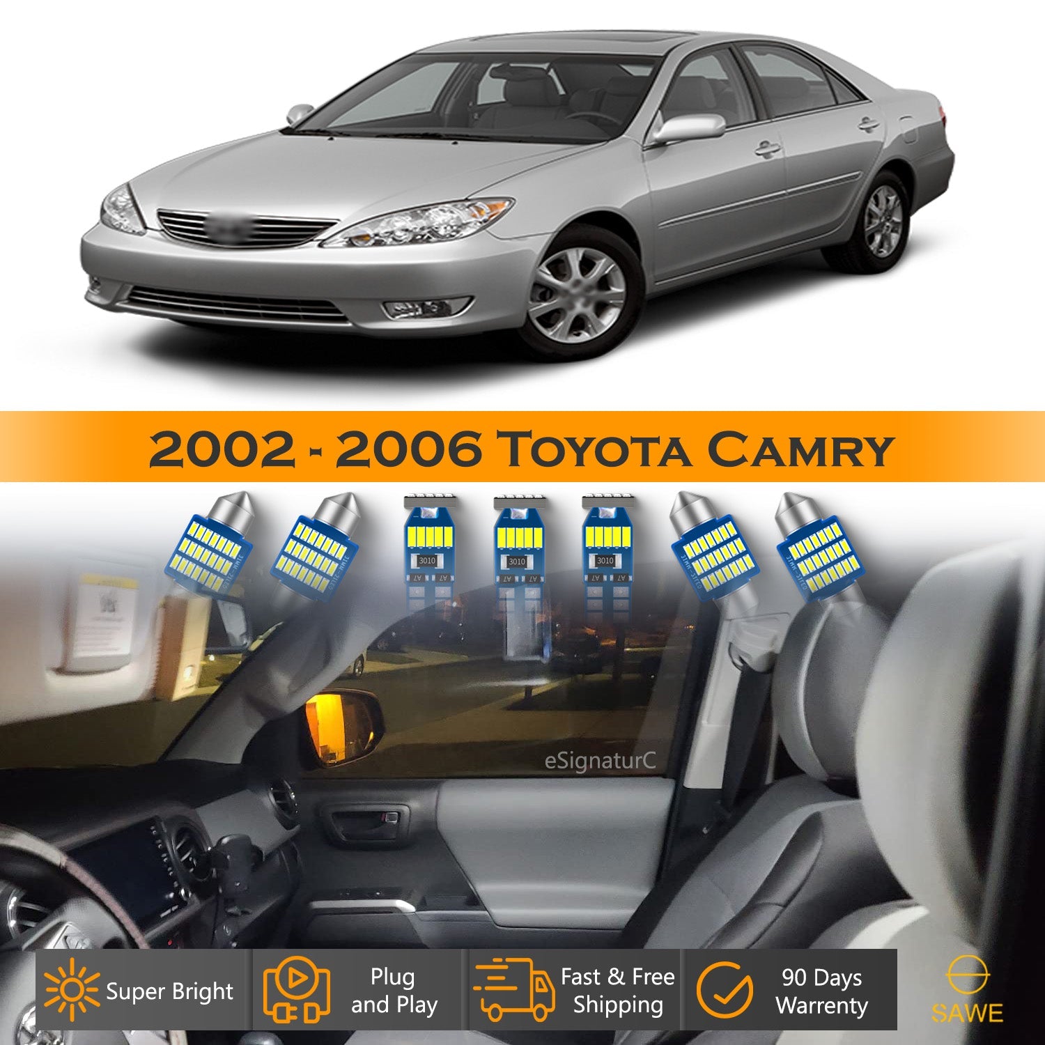 For Toyota Camry Interior LED Lights - Dome & Map Lights Package Kit for 2002 - 2006 - White SAWE Lighting