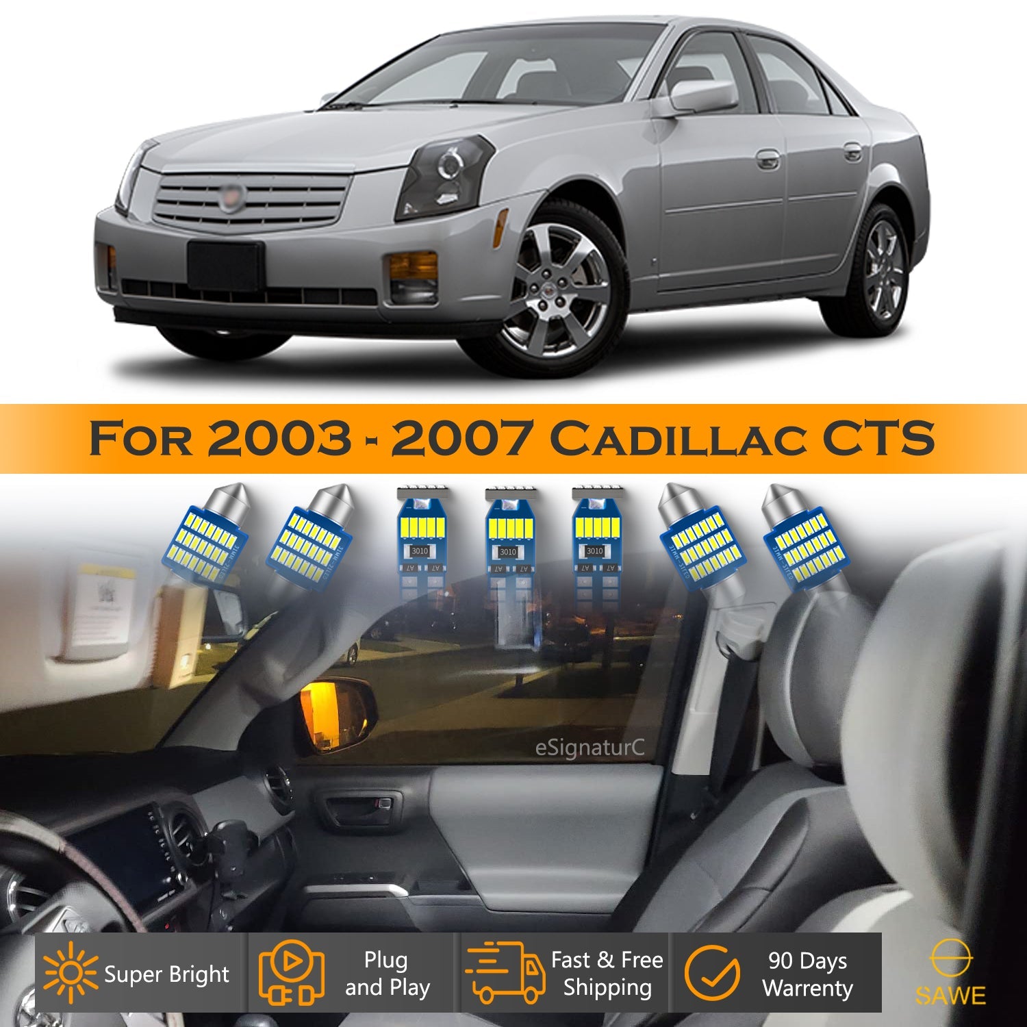 For Cadillac CTS Interior LED Lights - Dome & Map Light Bulbs Package Kit for 2003 - 2007 - White SAWE Lighting