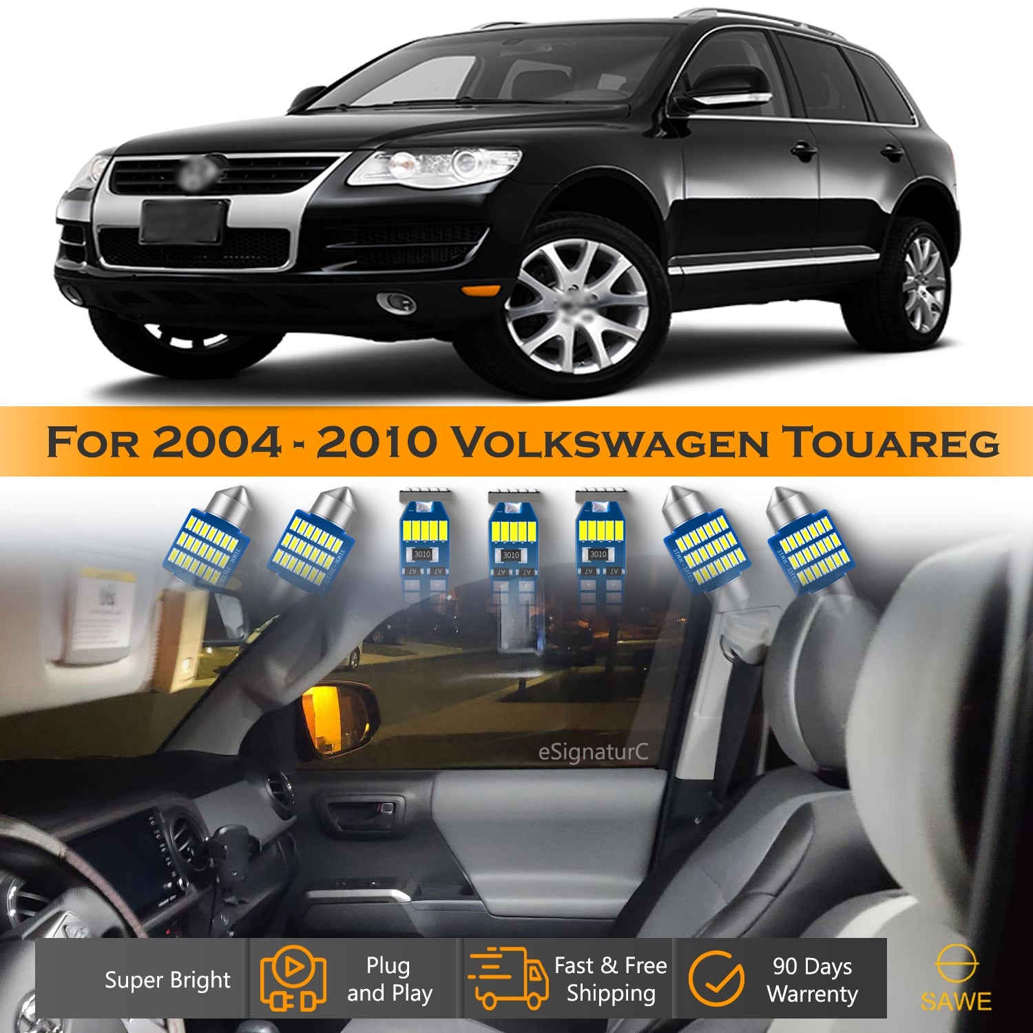 For Volkswagen Touareg Interior LED Lights - Dome & Map Light Bulbs Package Kit for 2004 - 2010 - White SAWE Lighting