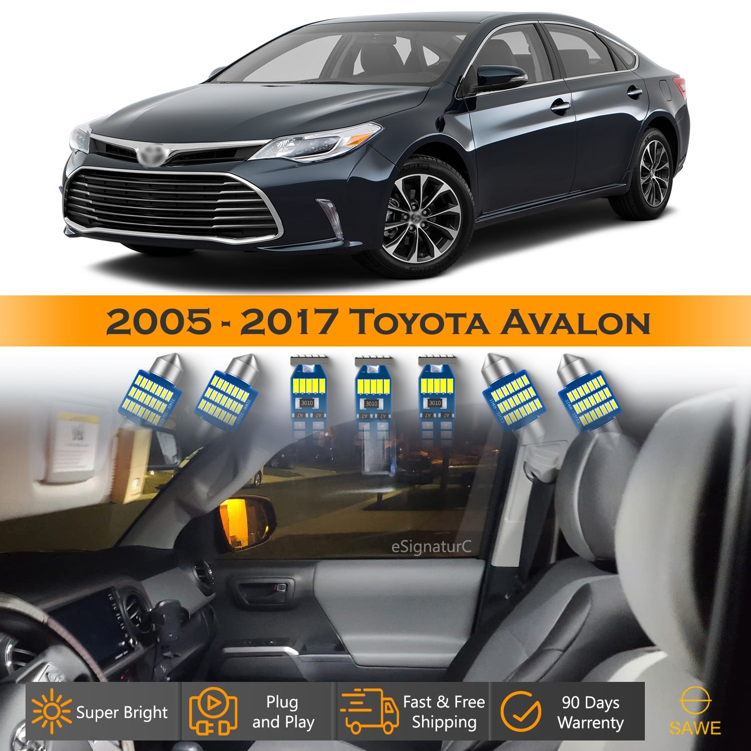 For Toyota Avalon Interior LED Lights - Dome & Map Lights Package Kit for 2005 - 2017 - White SAWE Lighting