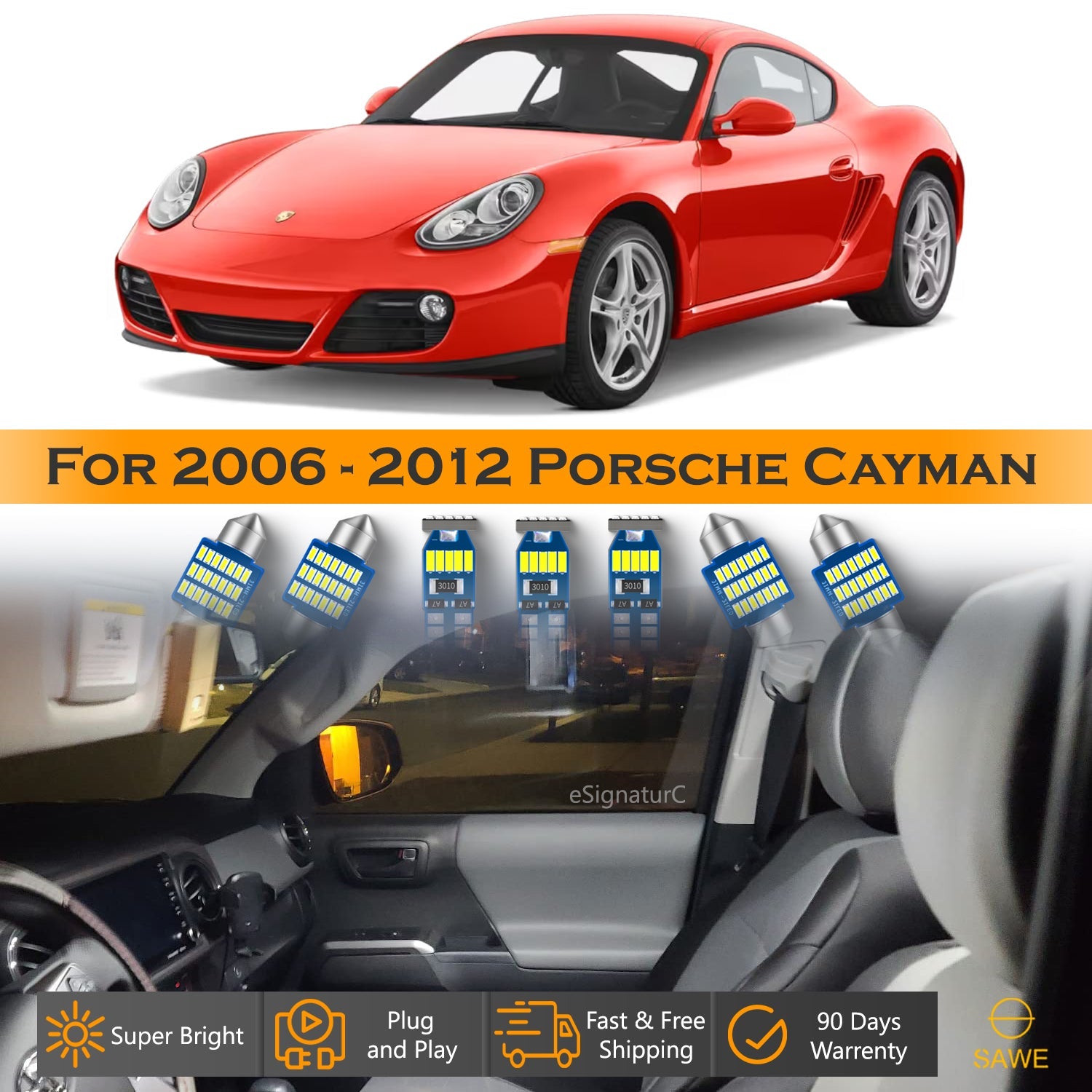 For Porsche Cayman Interior LED Lights - Dome & Map Light Bulb Package Kit for 2006 - 2012 - White SAWE Lighting