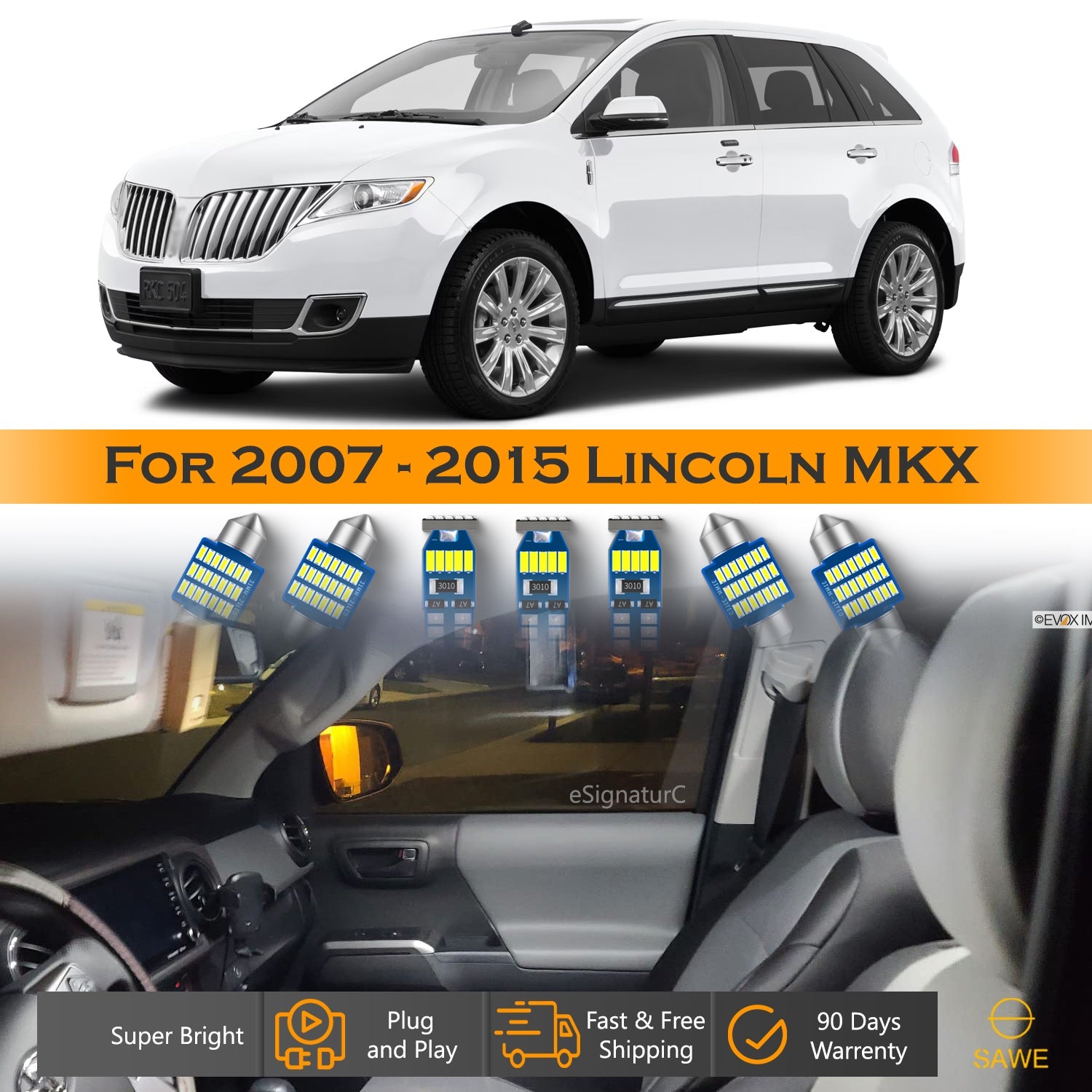 For Lincoln MKX Interior LED Lights - Dome & Map Light Bulb Package Kit for 2007 - 2015 - White SAWE Lighting