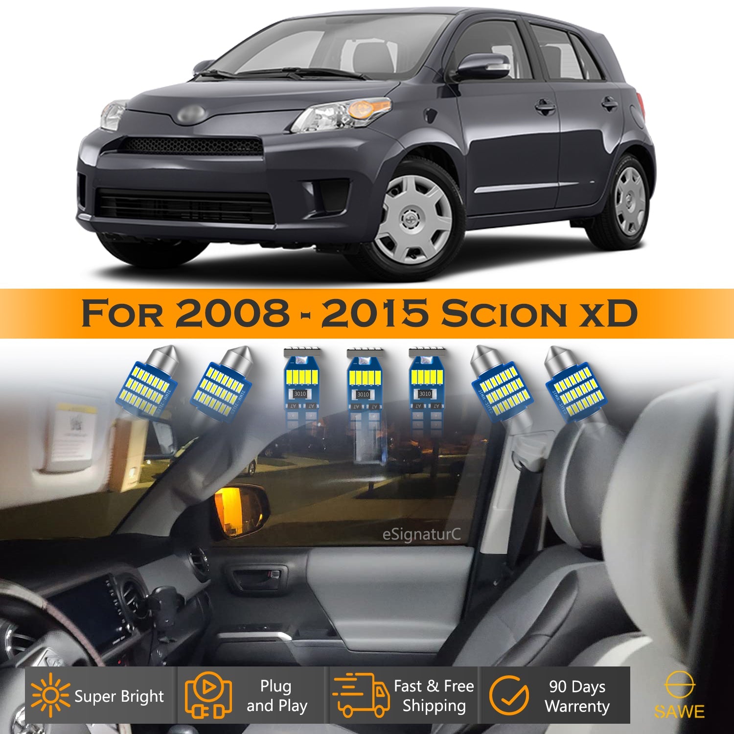 For Scion xD Interior LED Lights - Dome & Map Light Bulbs Package Kit for 2008 - 2015 - White SAWE Lighting