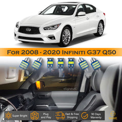 For Infiniti G37 Q50 Interior LED Lights - Dome & Map Light Bulbs Package Kit for 2008 - 2020 - White SAWE Lighting