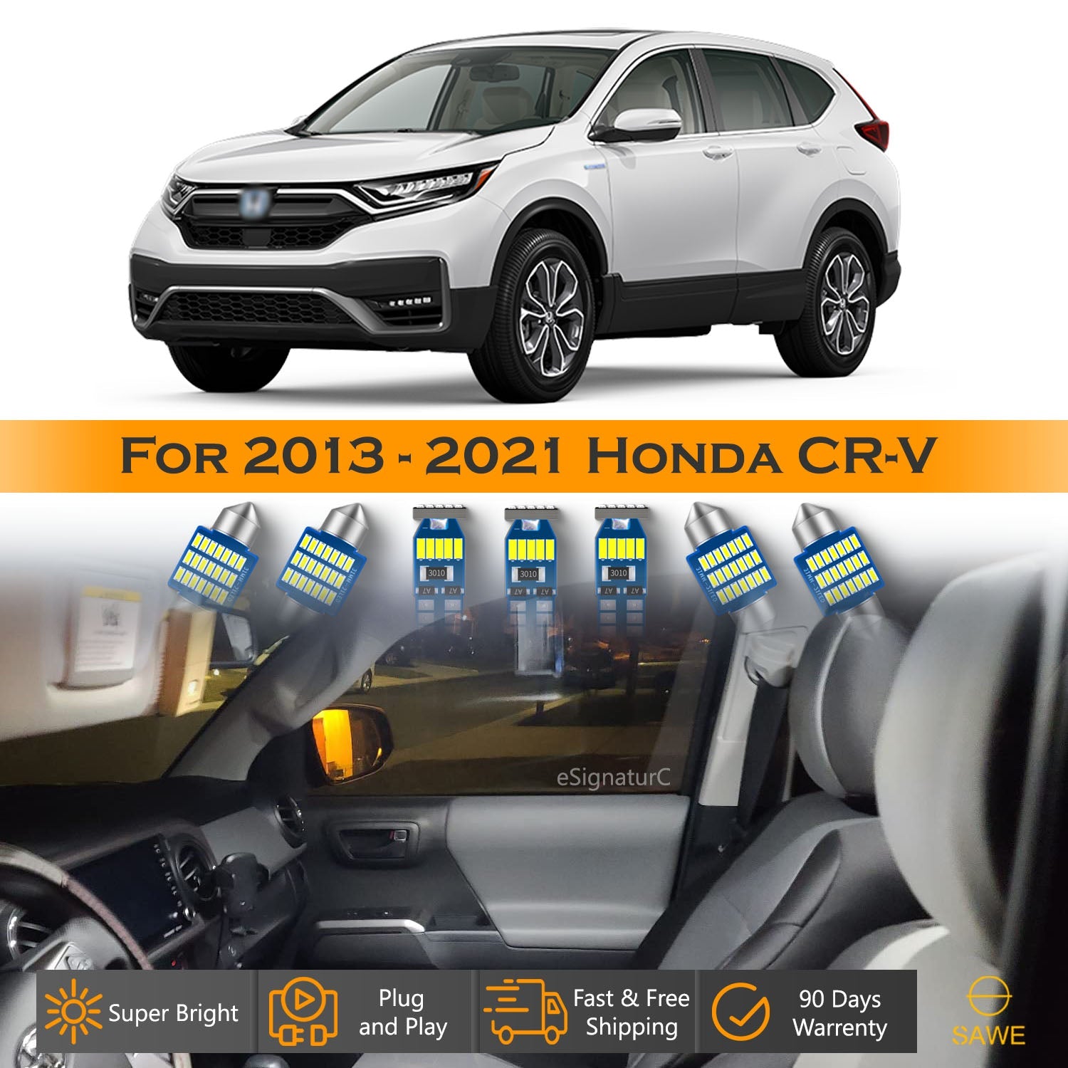 For Honda CRV CR-V Interior LED Lights - Dome & Map Lights Package Kit for 2013 - 2022 - White SAWE Lighting