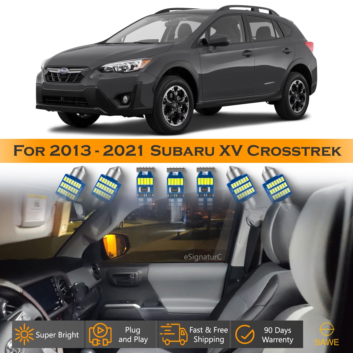 For Subaru XV Crosstrek Interior LED Lights - Dome & Map Light Bulbs Package Kit for 2013 - 2021 - White SAWE Lighting