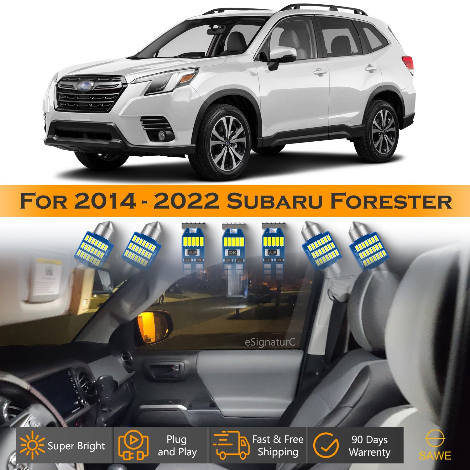 For Subaru Forester Interior LED Lights - Dome & Map Light Bulbs Package Kit for 2014 - 2022 - White SAWE Lighting